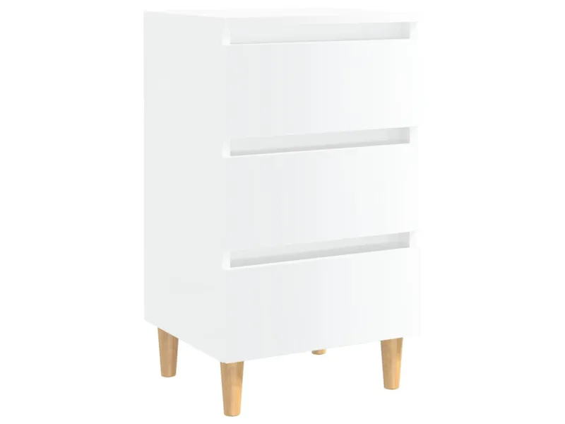 Table de chevet avec pieds en bois Blanc brillant 40x35x69 cm