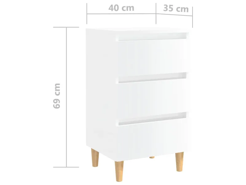 Table de chevet avec pieds en bois Blanc brillant 40x35x69 cm