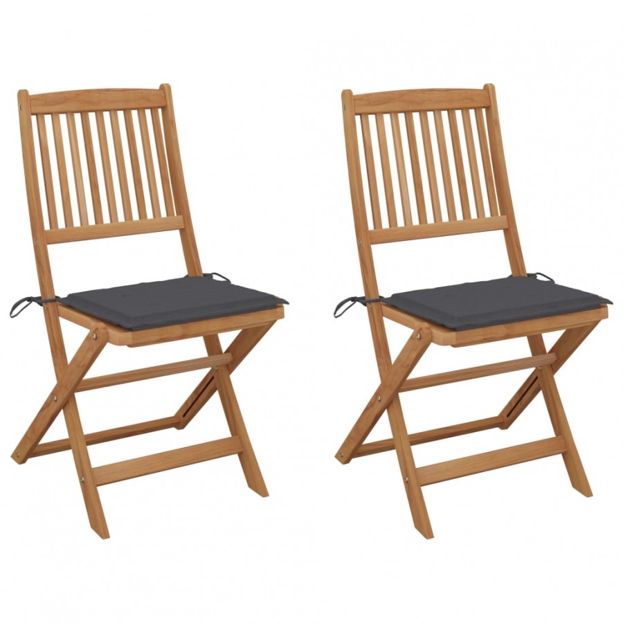 Chaises pliables de jardin 2 pcs avec coussins Bois d'acacia