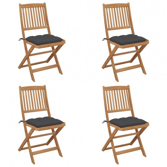 Chaises pliables de jardin 4 pcs avec coussins Bois d'acacia