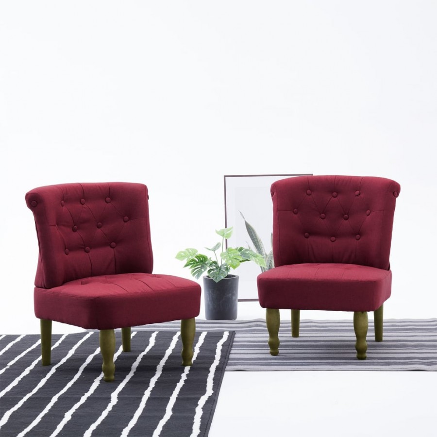 Chaises françaises lot de 2 rouge bordeaux tissu