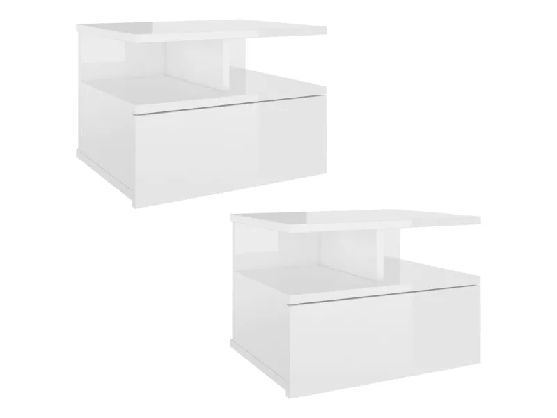 Tables de chevet 2 pcs Blanc brillant 40x31x27 cm Aggloméré