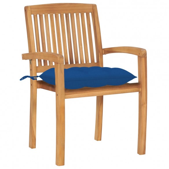 Chaises de jardin 2 pcs avec coussins bleu Bois de teck massif