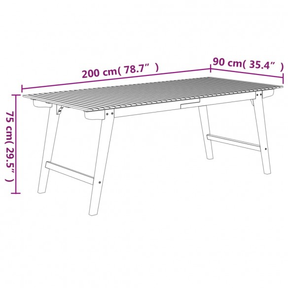 Table de jardin 200x90x75 cm Bois d'acacia solide