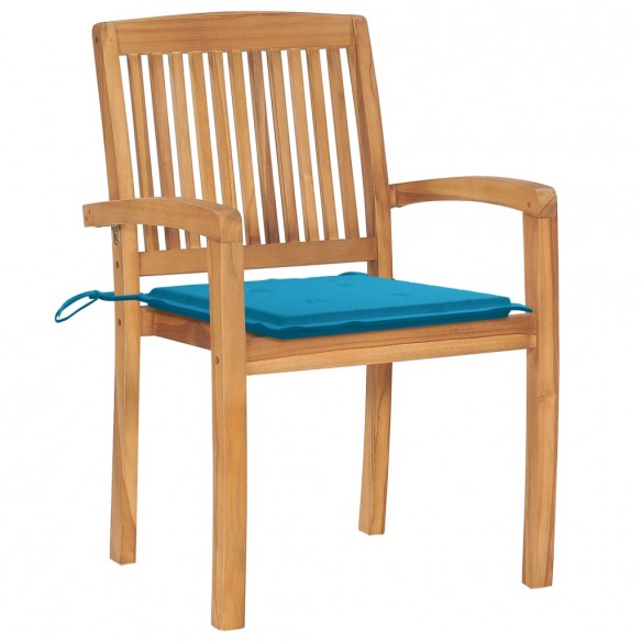 Chaises de jardin 2 pcs avec coussins bleu Bois de teck massif