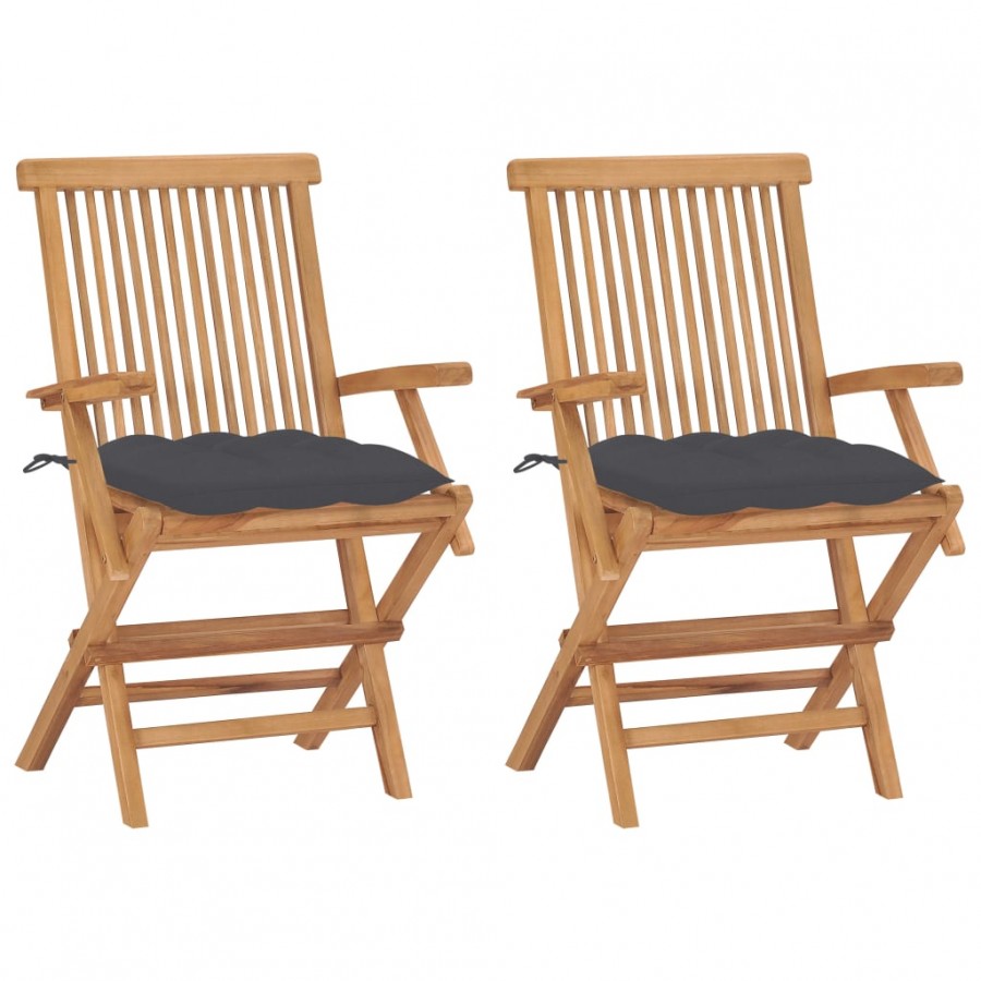 Chaises de jardin avec coussins anthracite 2 pcs Bois de teck