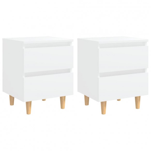 Tables de chevet avec pieds en pin 2 pcs Blanc 40x35x50 cm