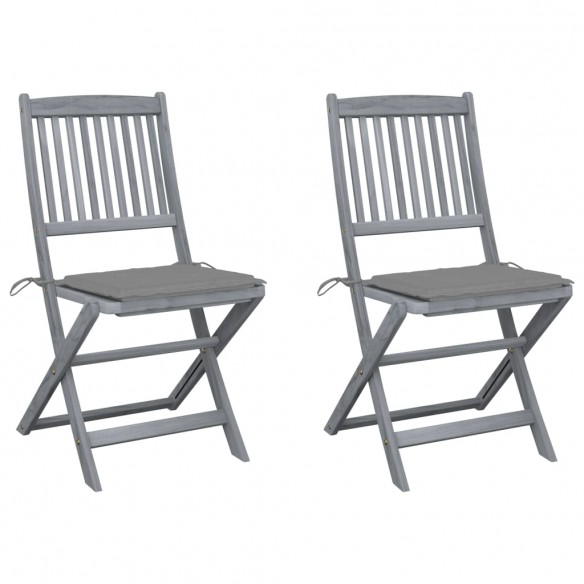 Chaises pliables d'extérieur 2 pcs avec coussins Bois d'acacia