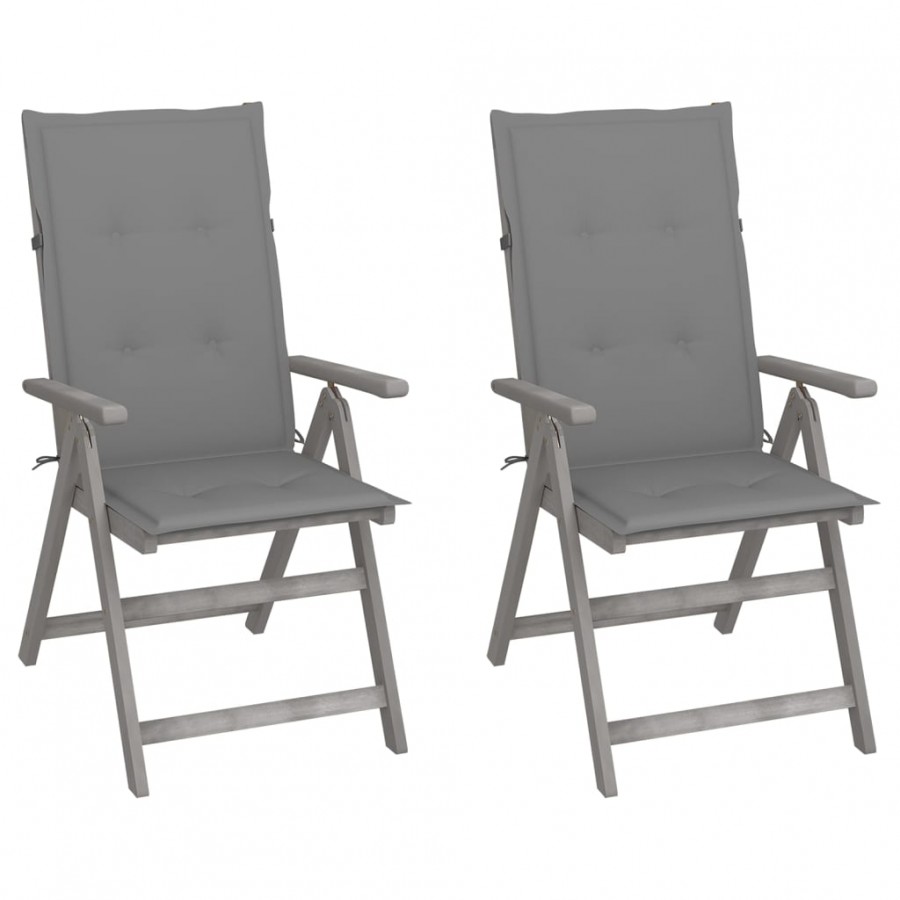 Chaises inclinables de jardin 2 pcs avec coussins Bois d'acacia