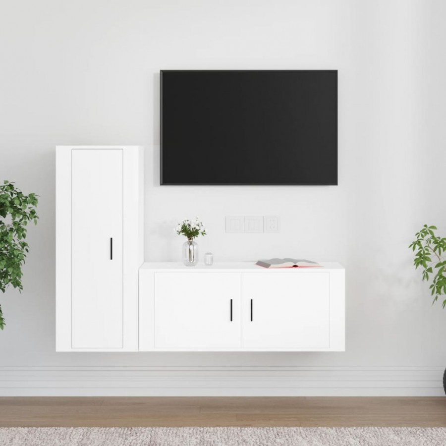 Ensemble de meubles TV 2 pcs Blanc Bois d'ingénierie