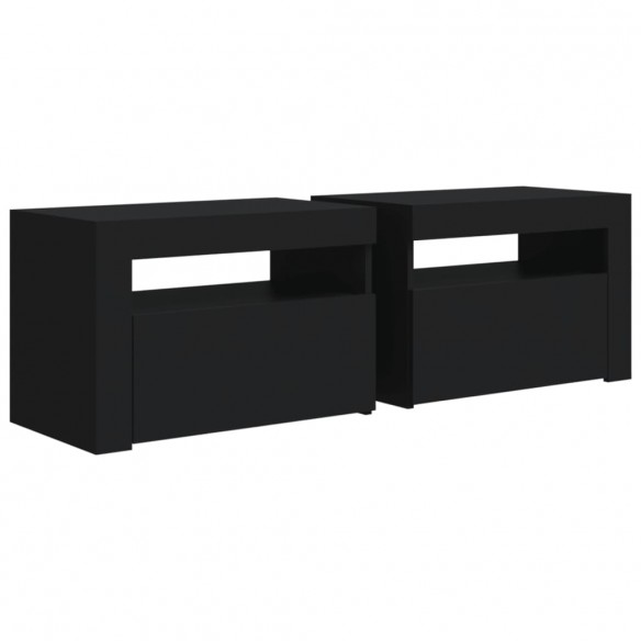 Tables de chevet 2 pcs avec LED Noir 60x35x40 cm