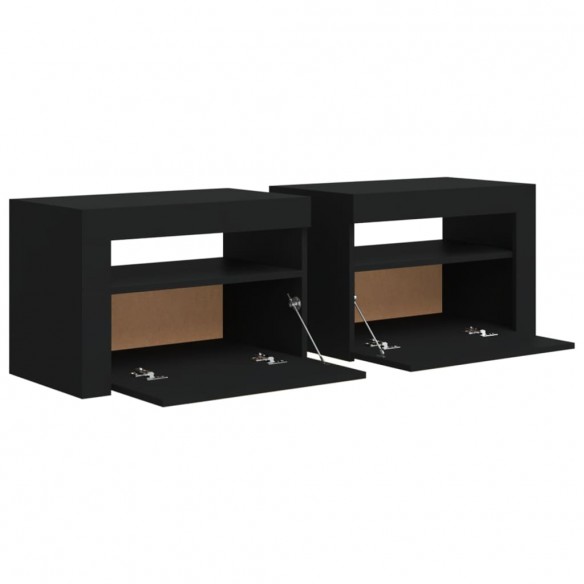 Tables de chevet 2 pcs avec LED Noir 60x35x40 cm