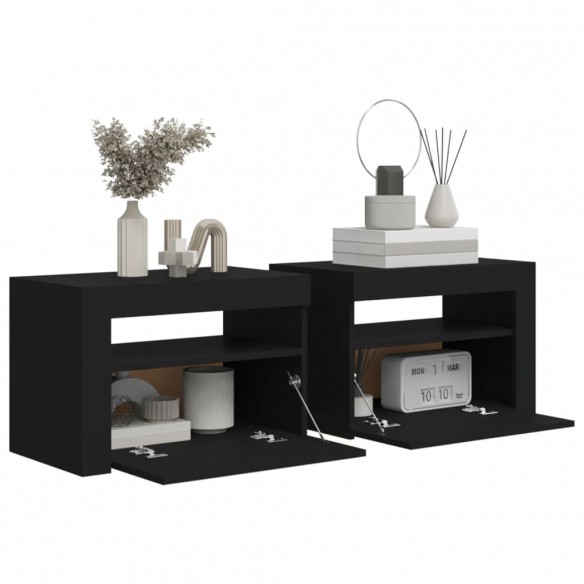 Tables de chevet 2 pcs avec LED Noir 60x35x40 cm