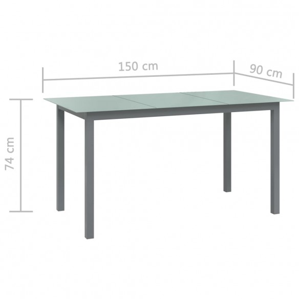 Table de jardin Gris clair 150x90x74 cm Aluminium et verre