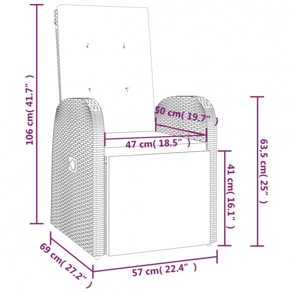 Chaises de jardin inclinables coussins 2pcs Gris Résine tressée