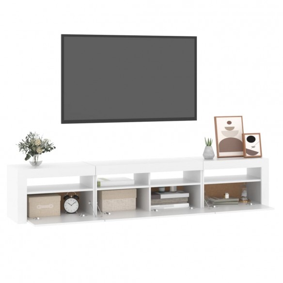 Meuble TV avec lumières LED Blanc 210x35x40 cm