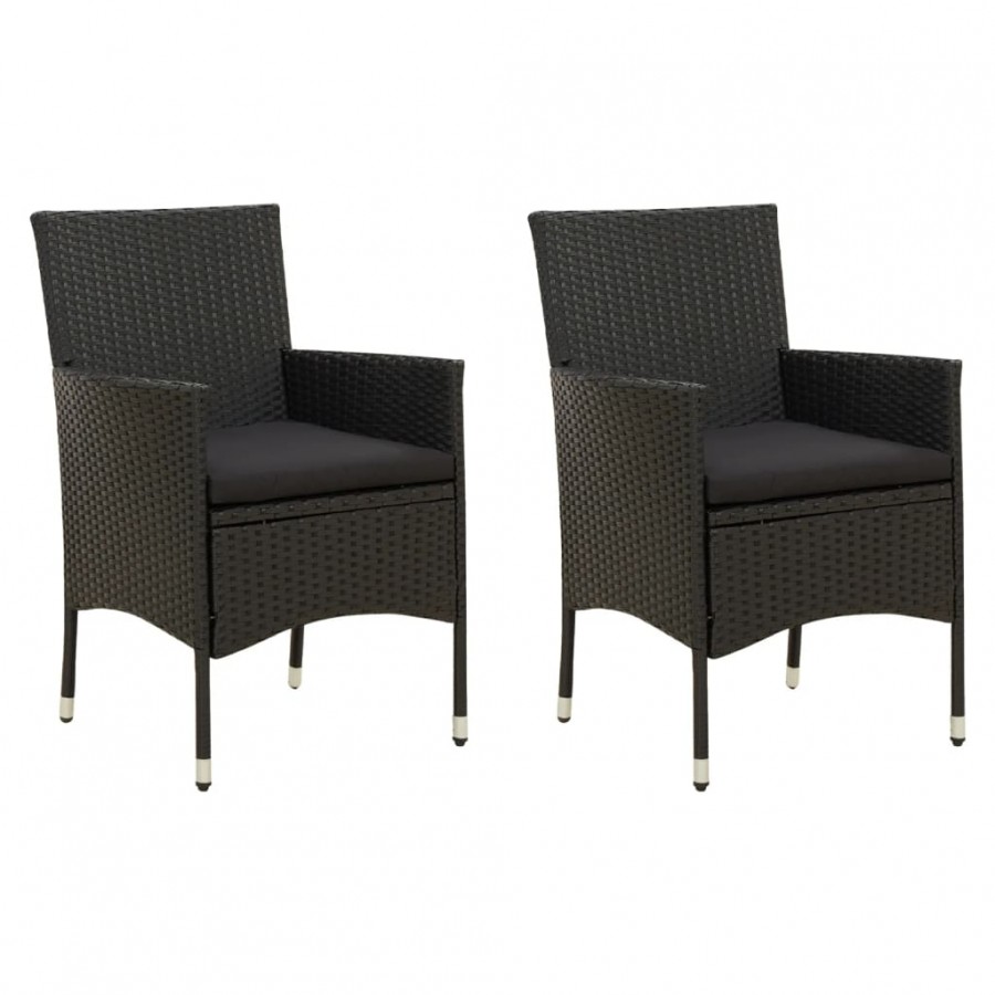 Chaises de jardin 2 pcs avec coussins Résine tressée Noir