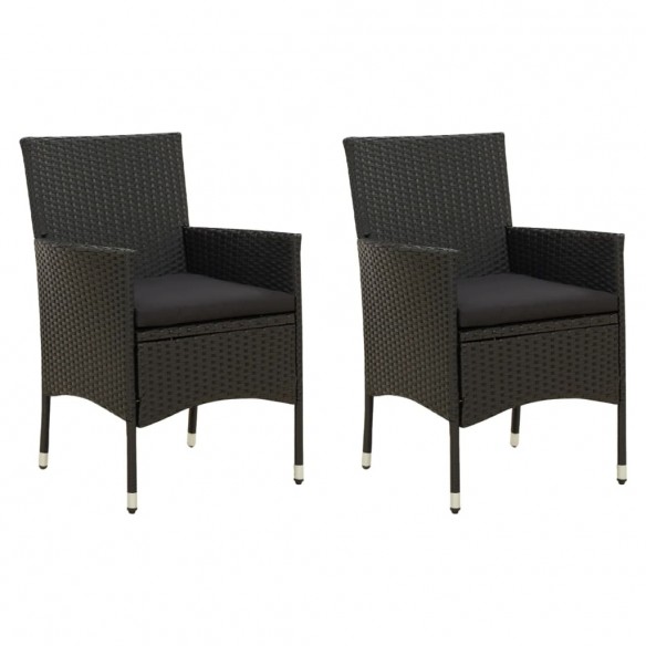 Chaises de jardin 2 pcs avec coussins Résine tressée Noir