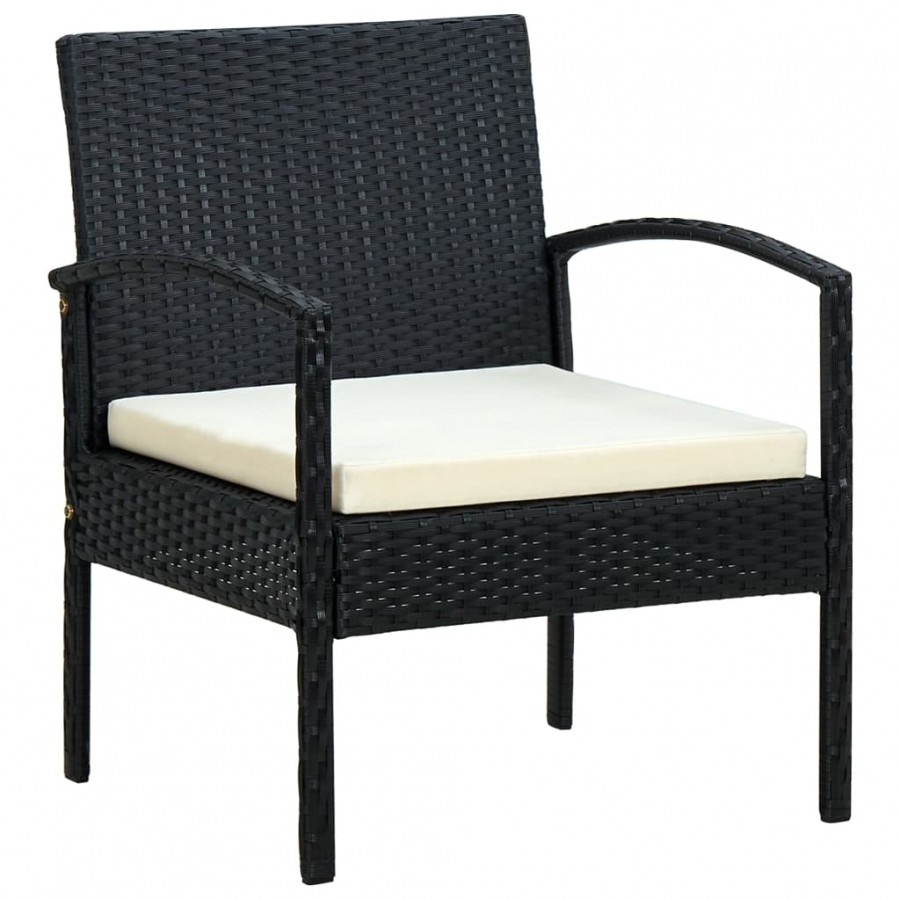 Chaise de jardin avec coussin Résine tressée Noir