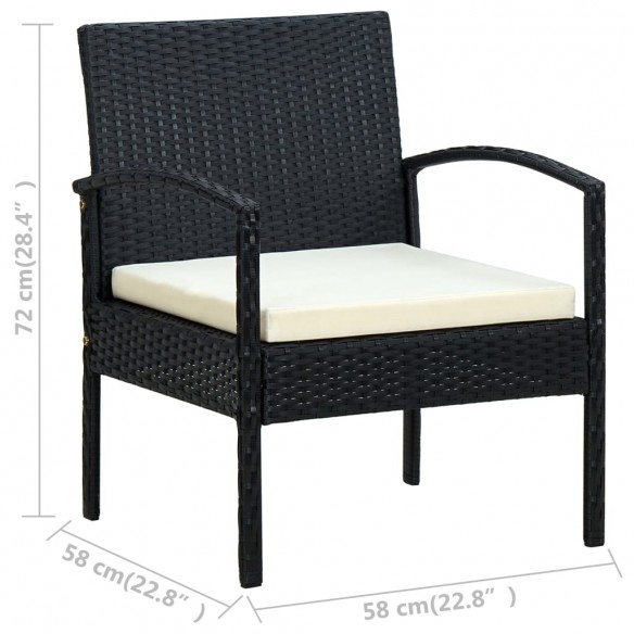 Chaise de jardin avec coussin Résine tressée Noir