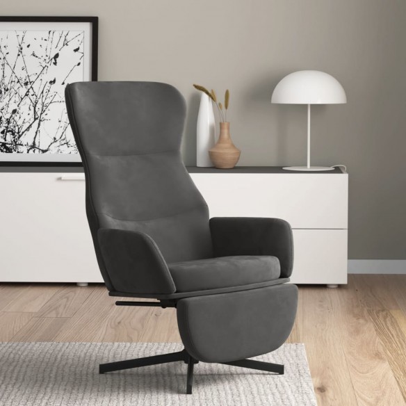 Chaise de relaxation avec repose-pied Gris foncé Velours