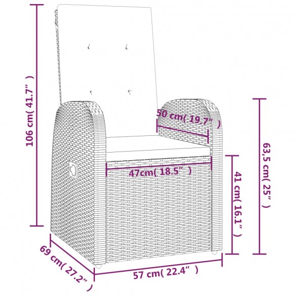 Chaise inclinable de jardin 2pc et coussins Résine tressée Gris