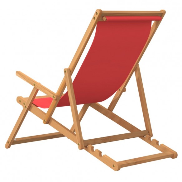 Chaise de plage pliable Bois de teck solide Rouge