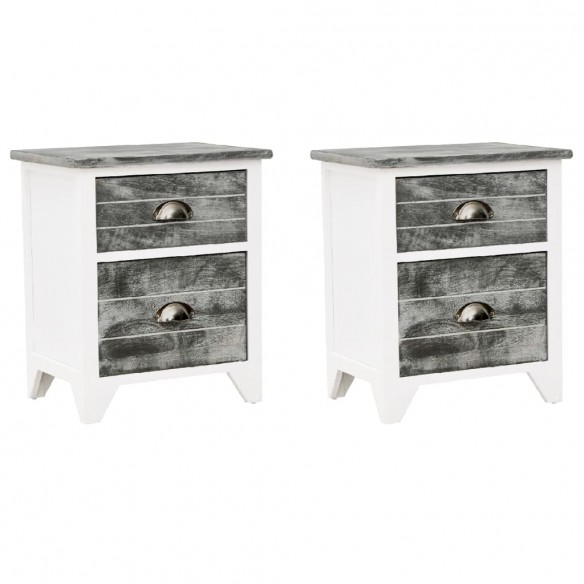 Table de chevet 2 pcs avec 2 tiroirs Gris et blanc