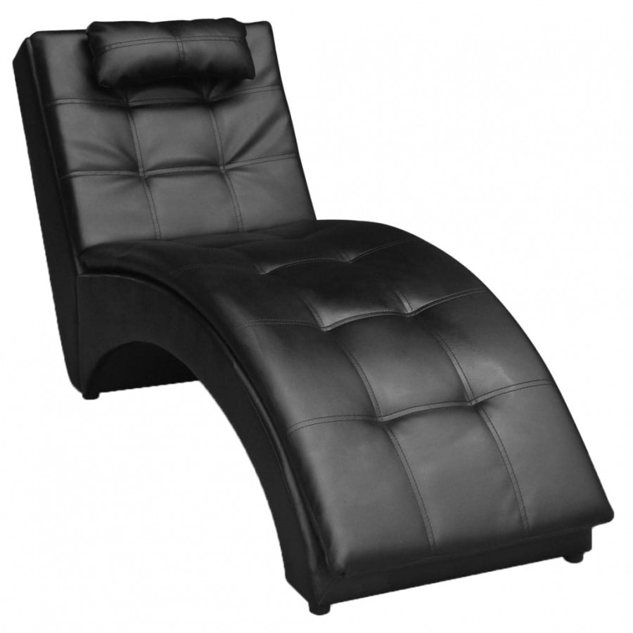 Chaise longue avec oreiller Noir Similicuir