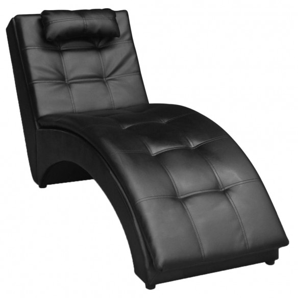 Chaise longue avec oreiller Noir Similicuir