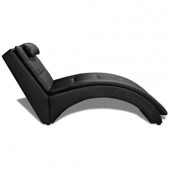 Chaise longue avec oreiller Noir Similicuir