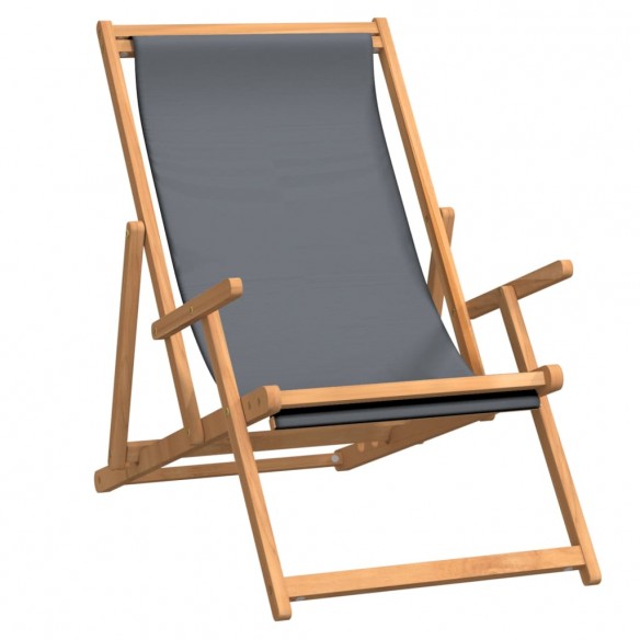 Chaise de plage pliable Bois de teck solide Gris