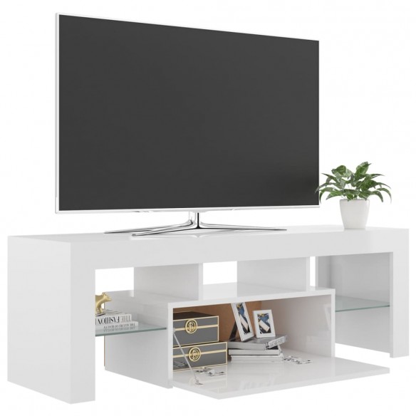 Meuble TV avec lumières LED blanc brillant 120x35x40 cm