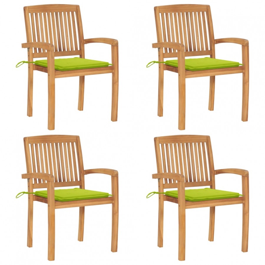 Chaises de jardin empilables avec coussins 4 pcs Teck solide