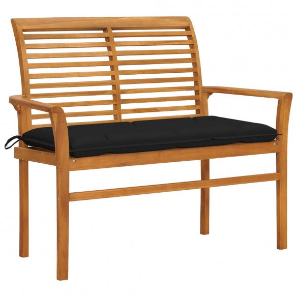 Banc de jardin avec coussin noir 112 cm Bois de teck massif