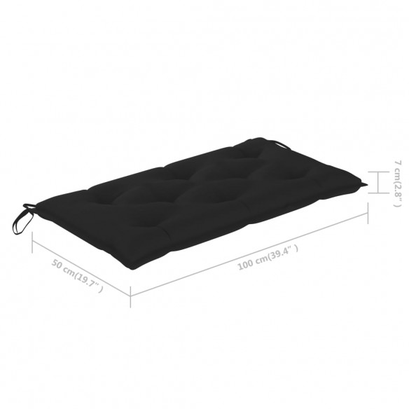 Banc de jardin avec coussin noir 112 cm Bois de teck massif