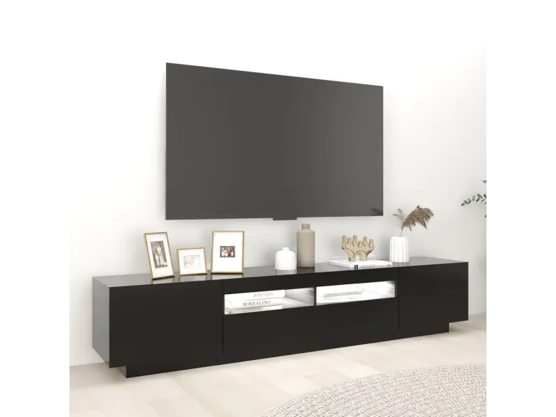 Meuble TV avec lumières LED Noir 200x35x40 cm