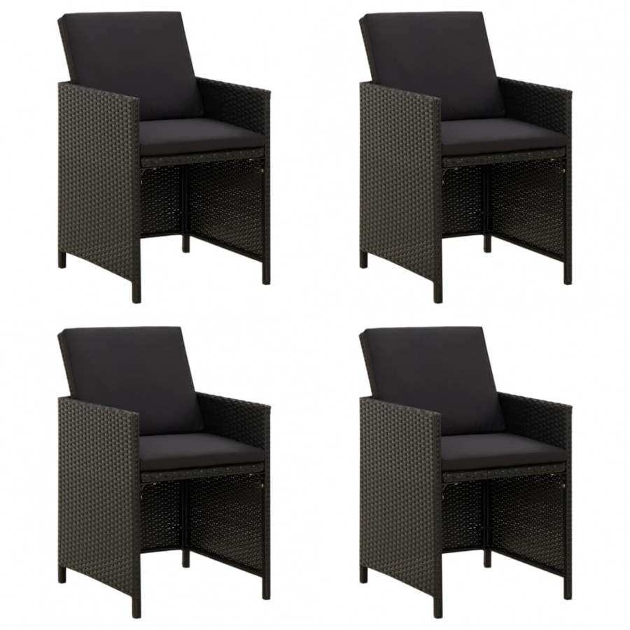 Chaises de jardin avec coussins 4 pcs Résine tressée Noir