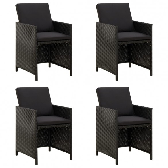 Chaises de jardin avec coussins 4 pcs Résine tressée Noir