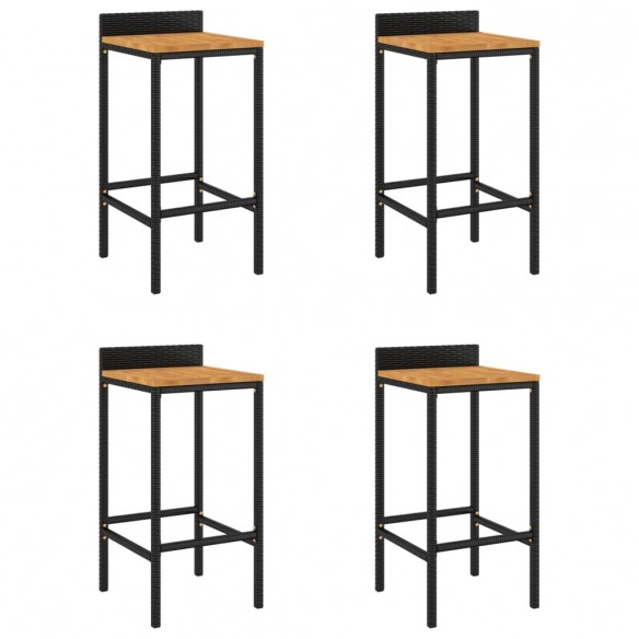 Tabourets de bar 4 pcs noir résine tressée et bois d'acacia