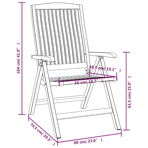 Chaises de jardin inclinables 8 pcs Bois de teck solide