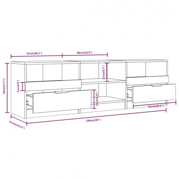 Meuble TV Blanc 150x33,5x45 cm Bois d'ingénierie