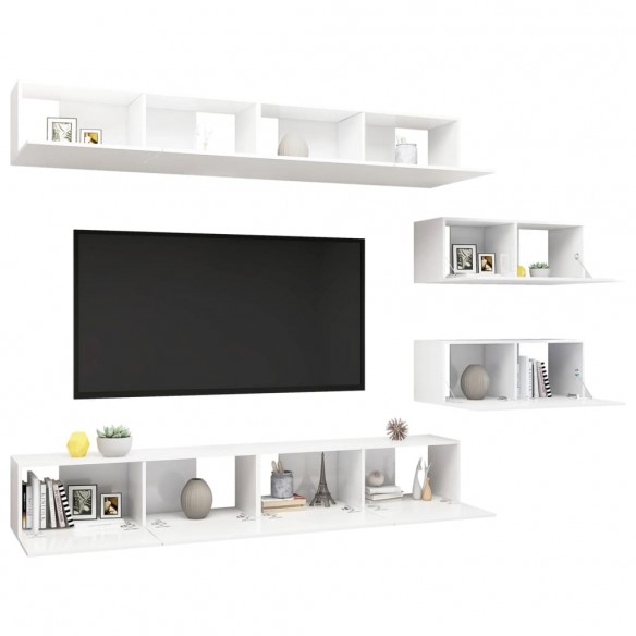 Ensemble de meuble TV 6 pcs Blanc brillant Aggloméré