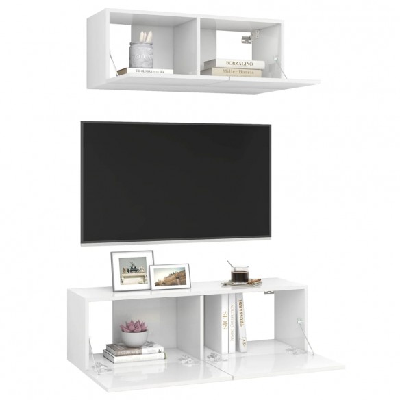 Ensemble de meuble TV 2 pcs Blanc brillant Aggloméré