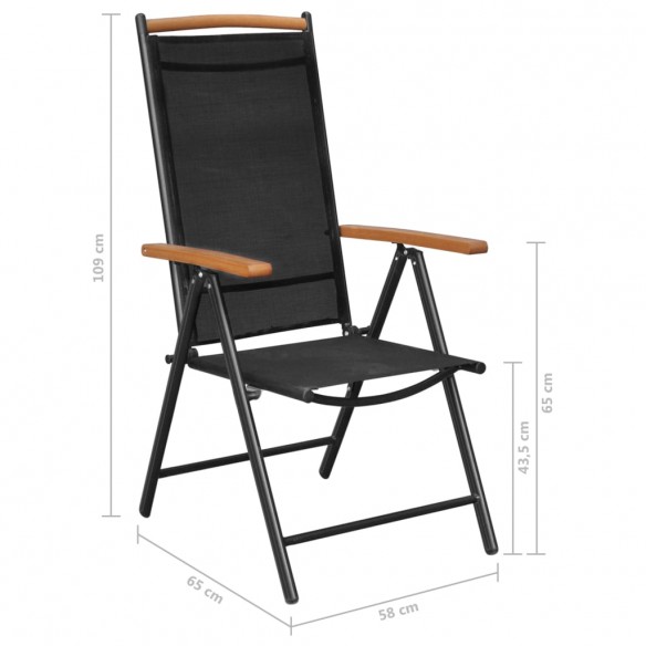 Chaises de jardin pliables 4 pcs aluminium et textilène noir