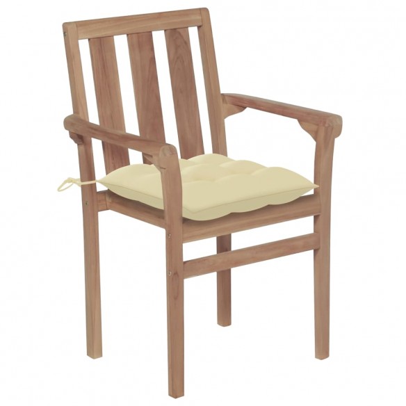 Chaises de jardin 2 pcs avec coussins blanc crème Teck massif