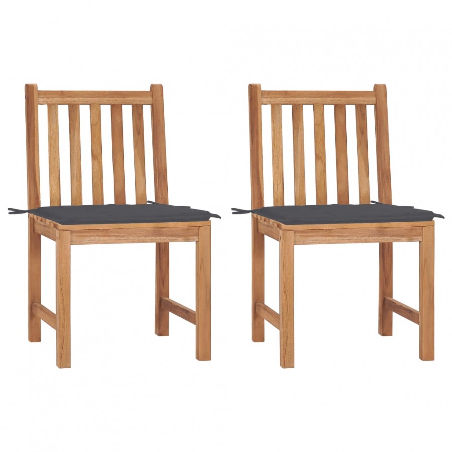 Chaises de jardin 2 pcs avec coussins Bois de teck massif