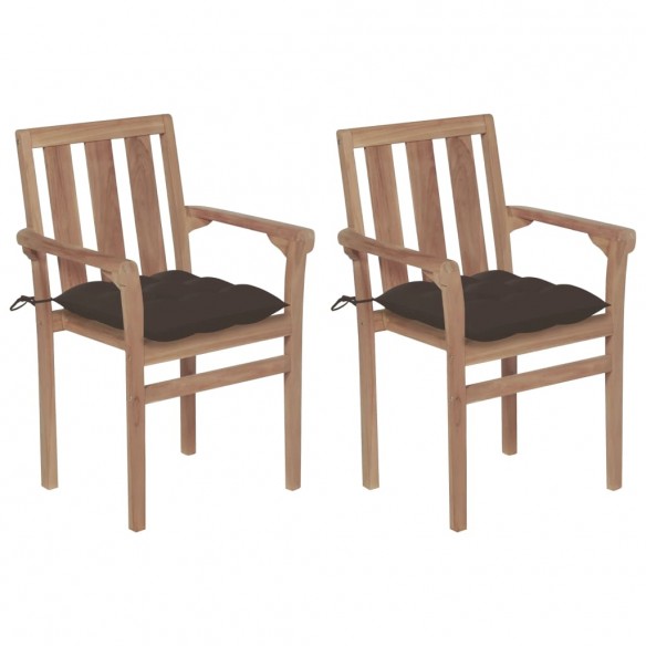 Chaises de jardin 2 pcs avec coussins taupe Bois de teck massif