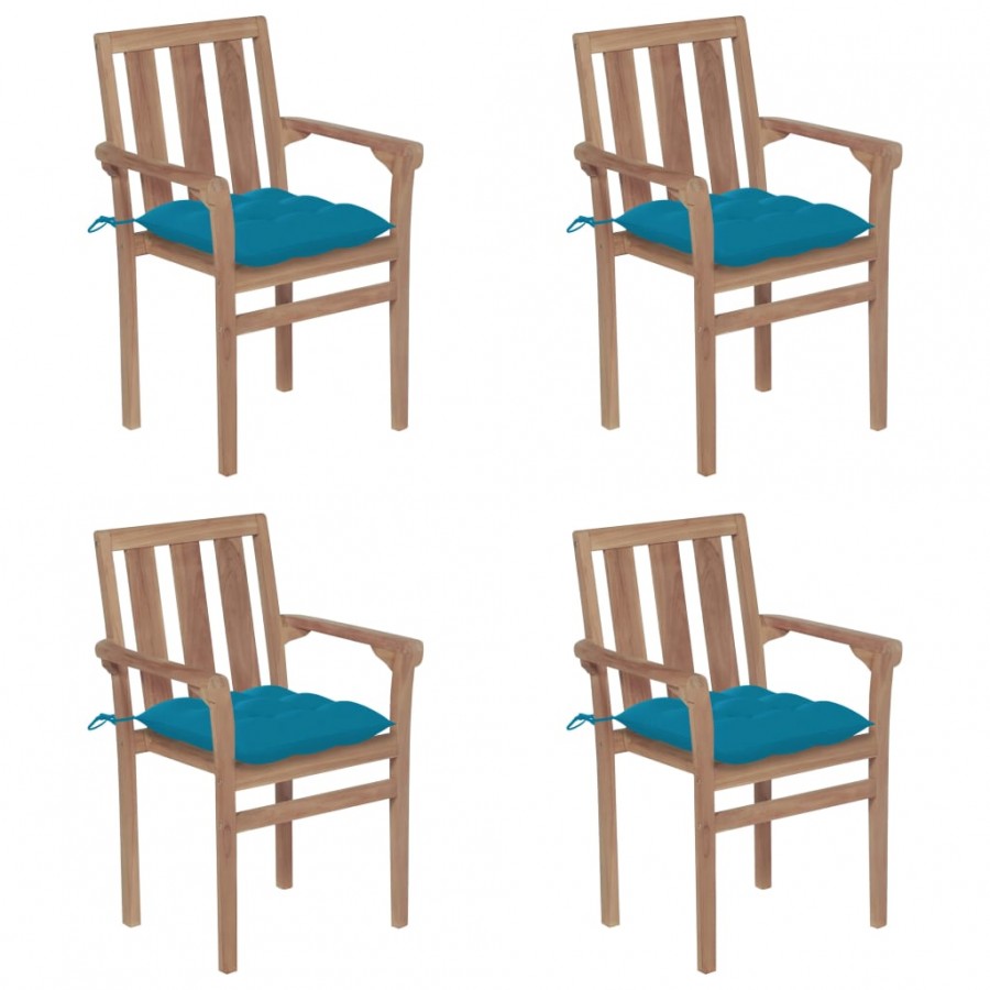 Chaises de jardin empilables avec coussins 4 pcs Teck solide