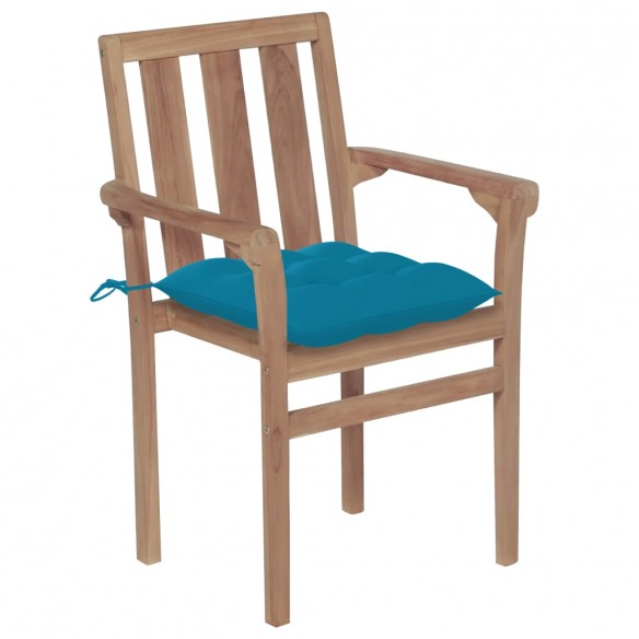 Chaises de jardin empilables avec coussins 4 pcs Teck solide